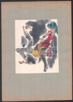 Rau Tibor (1934-2000), 9 db mű: Rock and roll (erotikus rajz sorozat). Akvarell, tus, papír, kartonr...