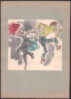 Rau Tibor (1934-2000), 9 db mű: Rock and roll (erotikus rajz sorozat). Akvarell, tus, papír, kartonr...