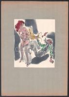 Rau Tibor (1934-2000), 9 db mű: Rock and roll (erotikus rajz sorozat). Akvarell, tus, papír, kartonr...