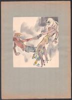 Rau Tibor (1934-2000), 9 db mű: Rock and roll (erotikus rajz sorozat). Akvarell, tus, papír, kartonr...