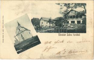 1904 Zsibrafürdő, Sibra, Sivabrada (Szepesváralja, Spisské Podhradie); fürdő, templom. Matz G. / spa, church (EB)
