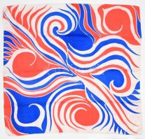 Retró kék-fehér-piros mintás selyem kendő, kb. 80x74 cm