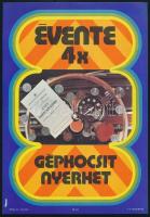 cca 1970-1980 Évente 4x gépkocsit nyerhet, Országos Takarékpénztár kisplakát, villamosplakát, ofszet, 23,5x16,5 cm