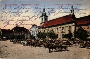 1918 Nagyszeben, Hermannstadt, Sibiu; Nagy tér, piac / Piata mare / square, market (EK)