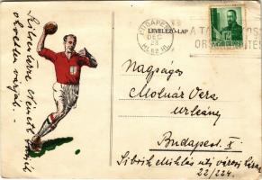 1943 Magyar kézilabda játékos. Tatai HAC Gusztija által írt levél katonai behívóról / Hungarian handball player, sport (gyűrődések / creases)
