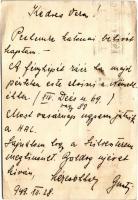 1943 Magyar kézilabda játékos. Tatai HAC "Gusztija" által írt levél katonai behívóról / Hu...