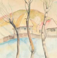 Balogh István (1890-1956): Erdélyi táj. Akvarell, papír, jelzett. Üvegezett fa keretben,15,5×12 cm /...