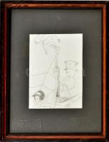 Jelzés nélkül: Árnyak tükre (szürrealista rajz), 1991. Ceruza, papír. 13,5x9,5 cm. Üvegezett fakeretben.