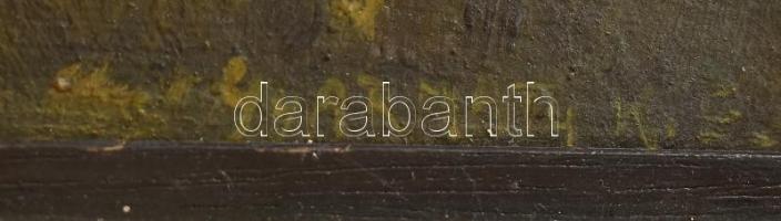 Gyarmaty K. E. jelzéssel: Erdei táj. Olaj, karton. Dekoratív, kissé sérült fakeretben, 18x24 cm