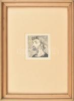 Szász Endre (1926-2003): Portré. Rézkarc, papír, jelzett a karcon. Üvegezett fakeretben. 9,5×9,5 cm