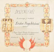 1952 A Magyar-Szovjet Társaság által kiállított díszoklevél, Bp., Offset-ny., hajtva, szélein kis szakadásokkal, 34x30 cm