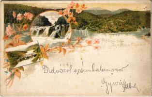 1900 Plitvicka Jezera / Plitvicei tavak. Ezredéves Országos Kiállítás / Plitvice Lakes. Hungarian Millennium Exhibition. barna 2 Kr. Ga. floral Art Nouveau litho s: Cserna K. (fa)