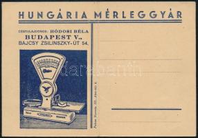1947 Hungária Mérleggyár Bp. reklám levelezőlap, hátoldalán 20.000 P illetékbélyeggel, középen hajtott