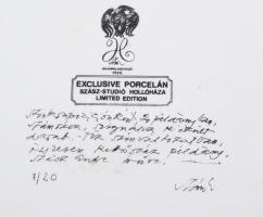 Hollóházi porcelán Szász Endre által tervezett dísz tál. Matricás, jelzett, sorszámozott. 7/20 Minim...