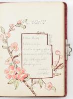 1913-1915 Bp., emlékkönyv, kézzel írt bejegyzésekkel, rajzokkal, bársony borítású kapcsos füzetben