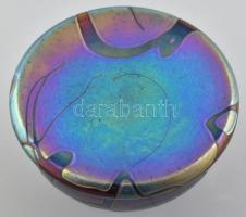 Irizáló üveg váza, kis kopásnyomokkal, m: 7,5 cm, d: 10 cm
