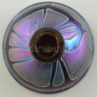 Irizáló üveg váza, kis kopásnyomokkal, m: 7,5 cm, d: 10 cm