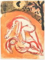 Marc Chagall (1887-1985): Káin és Ábel. Litográfia, papír, Jelzett a nyomaton, tanúsítvánnyal. 35,5x26 cm