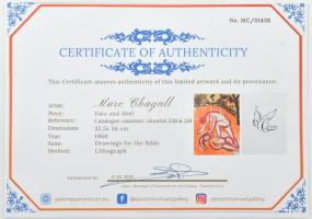 Marc Chagall (1887-1985): Káin és Ábel. Litográfia, papír, Jelzett a nyomaton, tanúsítvánnyal. 35,5x...