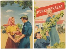 2 db MODERN magyar szocreál propaganda képeslap: Munkaverseny, Termelőszövetkezet (Művészeti Alkotások) / 2 modern Hungarian Socialist propaganda postcards