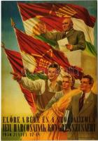 1950 Előre a béke és a szocializmus ifjú harcosainak kongresszusáért - Az egybeolvasztott ifjúsági szervezetek első közös kongresszusának plakátja, Rákosi s: Czeglédi-Bánhegyi - modern reprint