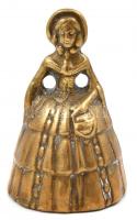 Női alakot formázó asztali bronz csengő, m: 9 cm