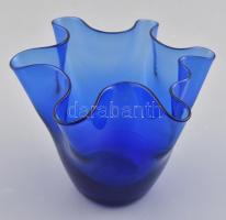 Muránói kék üveg váza, jelzett, kis kopásnyomokkal, m: 11,5 cm