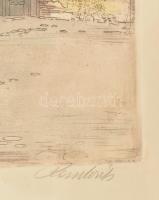 Paulovits Pál (1892-1975): Utolsó levelek, Tabán. Színezett rézkarc, papír, jelzett, üvegezett keret...