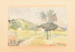 Adámi Sándor (1912 k.-1991): Hegyvidéki táj. Akvarell, papír, jelzett, papírra kasírozva. Lapszéli apró sérüléssel. 18,5×28 cm