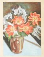 Török J. jelzéssel: Virágcsendélet, olaj, papír, kartonra ragasztva, 42×29 cm