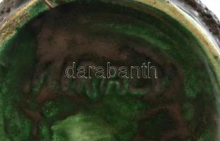 Király jelzéssel: Retró mázas kerámia gyertyatartó, d: 11 cm, m: 8,5 cm