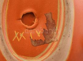 Retró narancs-fekete mázas kerámia tálka, jelzett, kis kopással, 16x11 cm