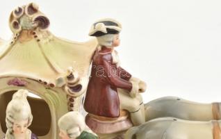 Négylovas barokk stílusú hintó (osztrák?) jelzett, kézzel festett, sérült, ló farka hiányos, h: 40 c...