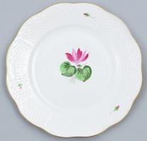 Herendi porcelán virágmintás süteményes készlet 5 + 1 darabos, hiányos, kézzel festett, jelzett, kis...