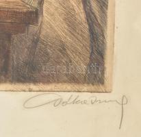 Csóka Imre (?-?): Lány piros kendőben. Színezett rézkarc, papír, jelzett, üvegezett fakeretben, 31,5...