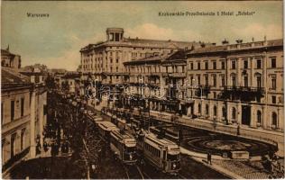 Warszawa, Varsovie, Warschau, Warsaw; Krakowskie-Przedmiescie i Hotel Bristol / hotel, tram
