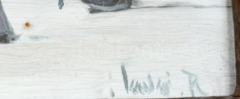 Czakó Rezső (működött a 20. sz. első felében): Havas piac. Olaj, karton, jelzett, 21,5×26,5 cm. Deko...