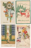 10 db RÉGI karácsonyi és újévi üdvözlő képeslap, pár lithoval / 10 pre-1945 Christmas and New Year greeting postcards with some lithos