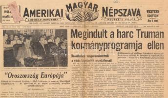 1948. január 10. Az Amerikai Magyar Népszava 1 db száma, benne több érdekes írással, korabeli reklám...