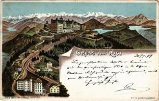 1899 (Vorläufer) Rigi, Gruss vom... / general view with mountain railway. Lith & Verlag v. Hch. Schlumpf. litho (EM)