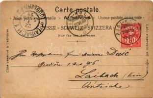 1899 (Vorläufer) Rigi, Gruss vom... / general view with mountain railway. Lith & Verlag v. Hch. ...