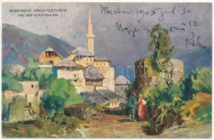 1905 Mostar, Bosnische Architekturen (an der Stadtmauer) / Bosnian architecture (EK)