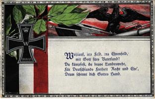 1915 Wohlauf, ins Feld, ins Ehrenfeld, mit Gott fürs Vaterland! / WWI German military art postcard, patriotic propaganda (EK)