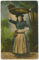 1911 Costume de Portugal. Peixeira / Portuguese folklore, fisherwoman (ázott / wet damage)