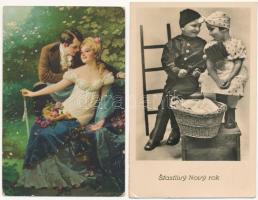 6 db főleg RÉGI romantikus művész képeslap / 6 mostly pre-1945 romantic art postcards