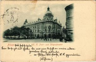 1899 (Vorläufer) Plzen, Pilsen; K.k. Post- und Telegrafenamt, Bedrich / post and telegraph office (EK)