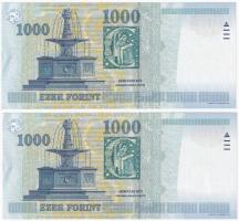 2000. 1000Ft "Millennium" (2x) sorszámkövetők "DC 6589884 - DC 6589885" T:I- 
A...