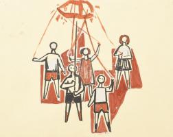 Rác András (1926-2013): 4 db mozaik vagy freskóterv. Vegyes technika, papír. Jelzés nélkül. Lap szél...