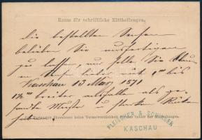 1871 2kr díjjegyes levelezőlap "KASSA"