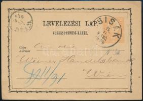 1874 2kr díjjegyes levelezőlap "SISAK"